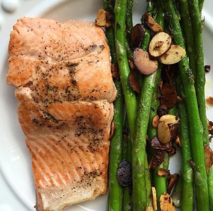 Salmon and Garlic Almond Asparagus