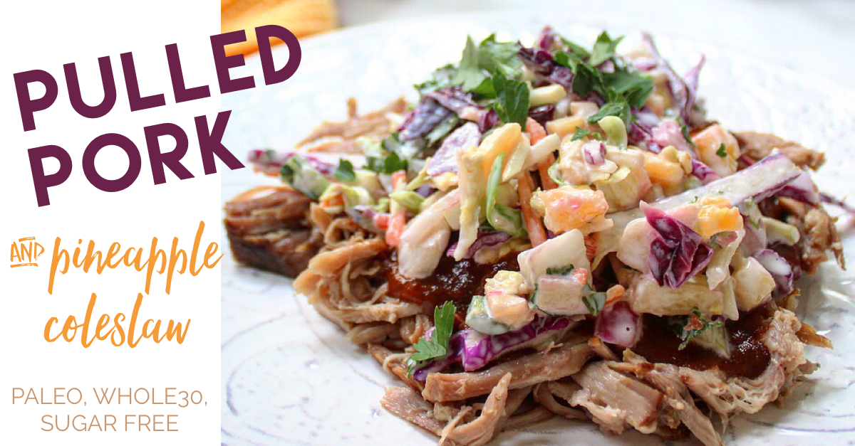 This Paleo and Whole30 slow cooker pulled pork with pineapple coleslaw is perfect for an easy weeknight dinner or meal prep. Made with BBQ sauce, delicious pineapple salsa and a creamy coleslaw, it's a combo you'll want to make again and again. It makes great leftovers, and it's hard to believe something so good is also so good for you! #whole30pulledpork #whole30slowcooker #paleopulledpork #paleoslowcooker This Paleo and Whole30 slow cooker pulled pork with pineapple coleslaw is perfect for an easy weeknight dinner or meal prep. Made with BBQ sauce, delicious pineapple salsa and a creamy coleslaw, it's a combo you'll want to make again and again. It makes great leftovers, and it's hard to believe something so good is also so good for you! #whole30pulledpork #whole30slowcooker #paleopulledpork #paleoslowcooker