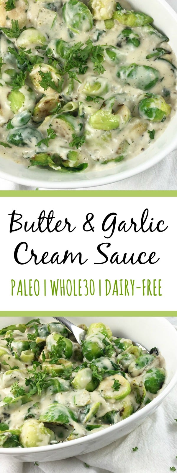 This dairy free cream sauce has the best butter and garlic flavor for a variety of uses. It's a Whole30 sauce that can be used in paleo