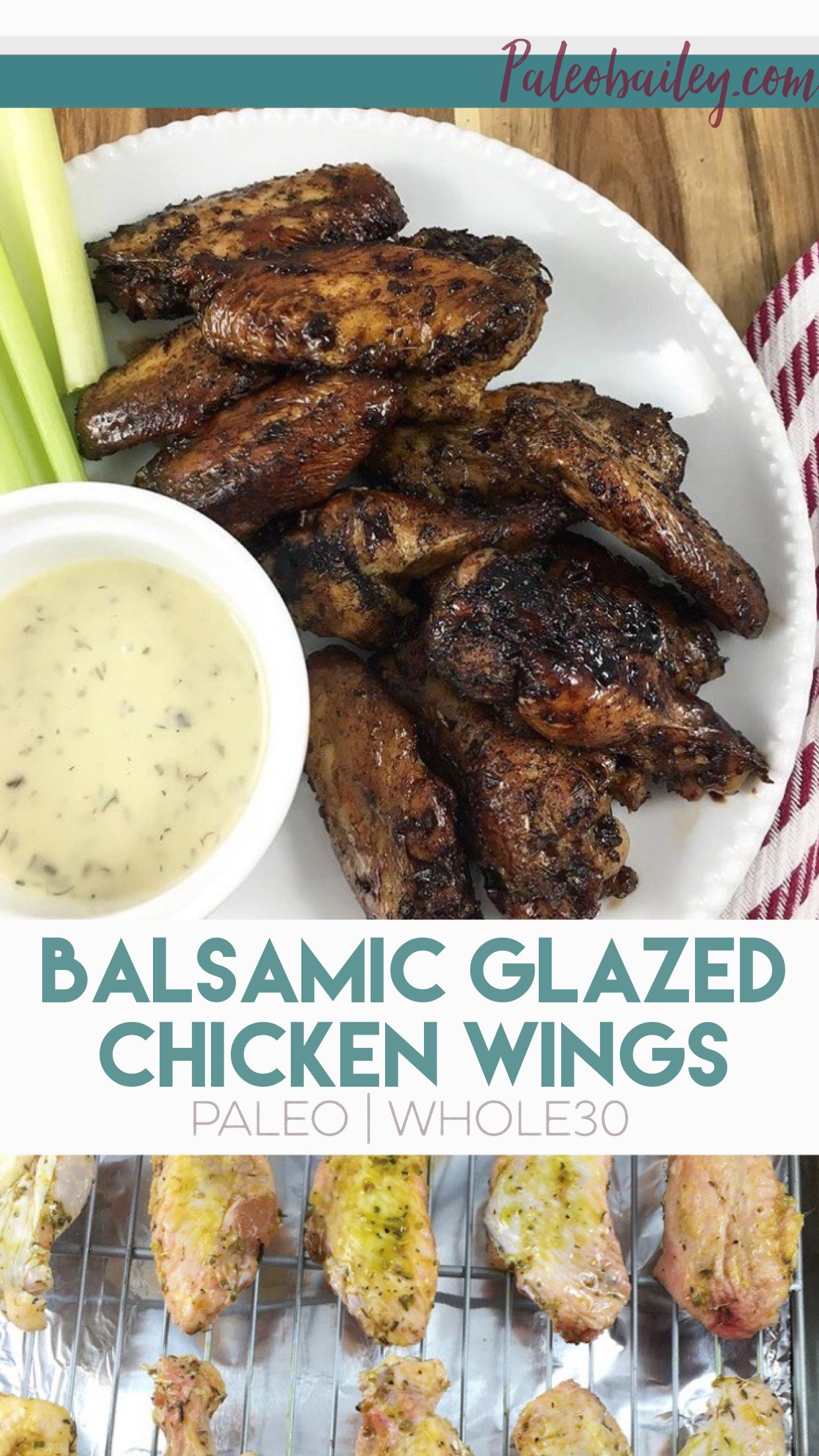 Whole30 and Paleo Balsamic glazed chicken wings with 6 ingredients you already have! #paleochickenwings #paleochicken #chickenwingrecipes