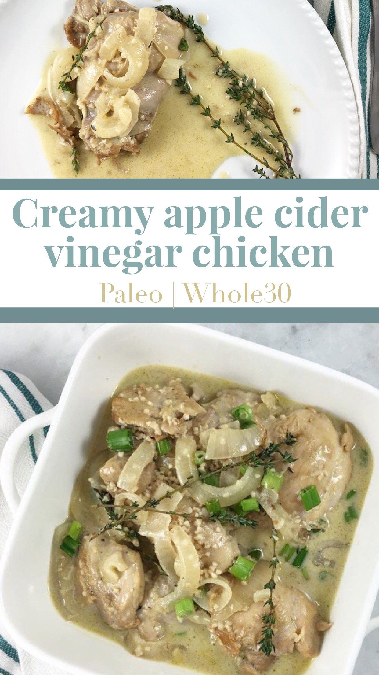 This creamy apple cider vinegar chicken is a quick and easy way to switch up your standard chicken breast routine