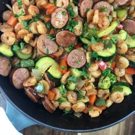 Creamy Shrimp and Kielbasa Skillet: One Pan Meal, Whole30