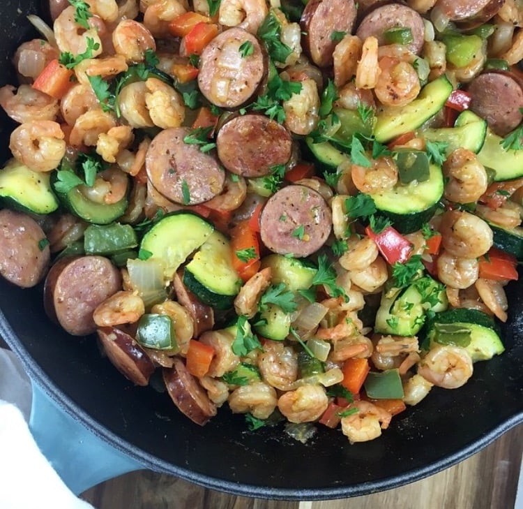 Creamy Shrimp and Kielbasa Skillet One Pan Meal, Whole30 Whole