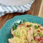 chicken and bacon caesar spaghetti squash pasta