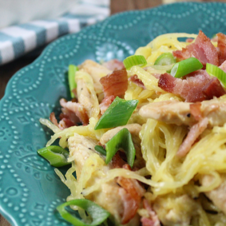 Chicken and Bacon Caesar Spaghetti Squash Pasta