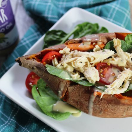 Slow Cooker Sweet Potatoes: Caesar Chicken Loaded Sweet Potatoes: