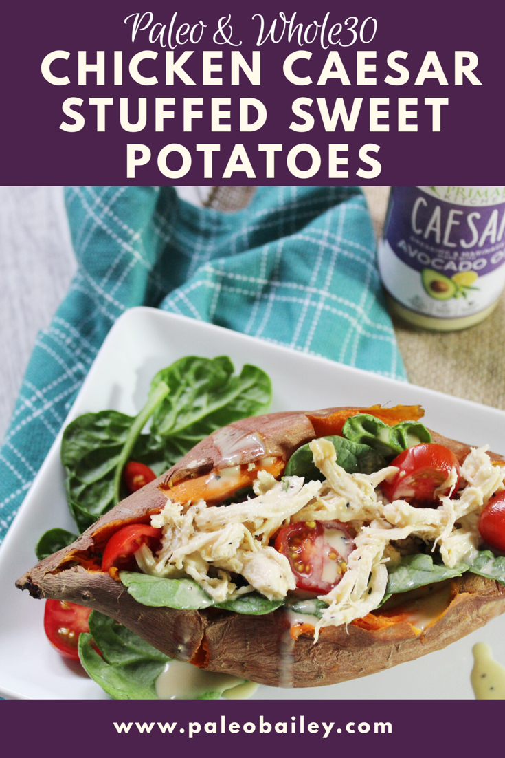 chicken caesar stuffed sweet potatoes