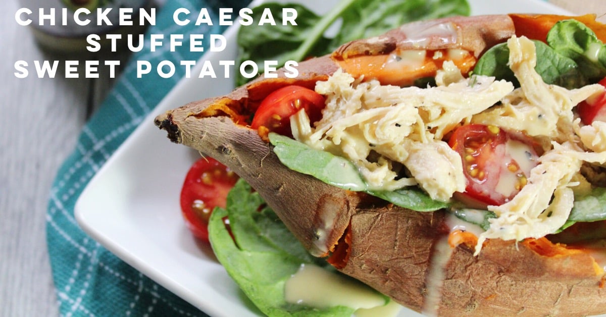 chicken caesar stuffed sweet potatoes