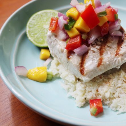 Grilled Mahi-Mahi with Mango Salsa and Coconut Cauliflower Rice