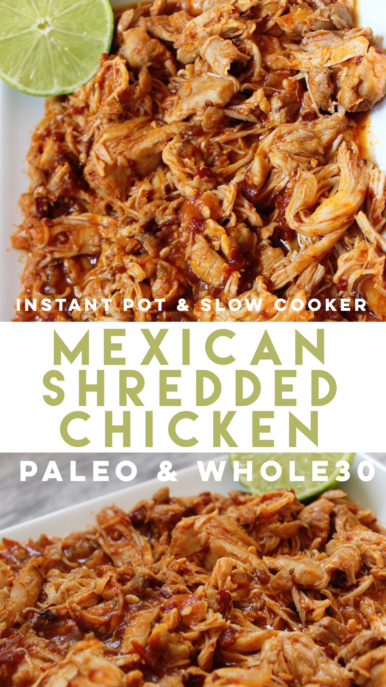 instant pot Mexican shredded chicken is a family friendly recipe that's only made with a few simple ingredients. It's perfect for a Paleo chicken dinner, or Whole30 meal prep! #paleochicken #paleoinstantpot #whole30instantpot #whole30chicken #lowcarbchicken via @paleobailey