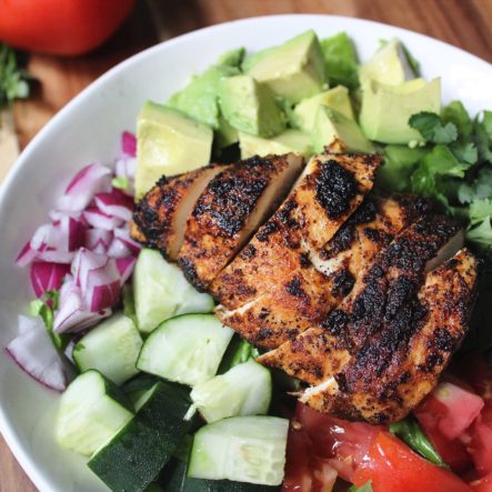 Blackened Chicken, Cucumber and Avocado Chopped Salad