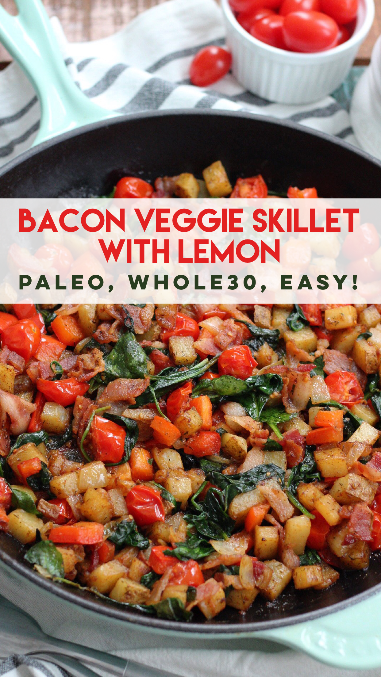 egg-free paleo breakfast Bacon and Veggie Egg-Free Paleo Breakfast Skillet: Paleo, Whole30, Easy Meal Prep. Perfect egg free breakfast if you can't stand to look at another egg on your Whole30. It's a family friendly breakfast recipe that takes less than 20 minutes! #whole30breakfast #eggfreebreakfast #paleobreakfast via @paleobailey