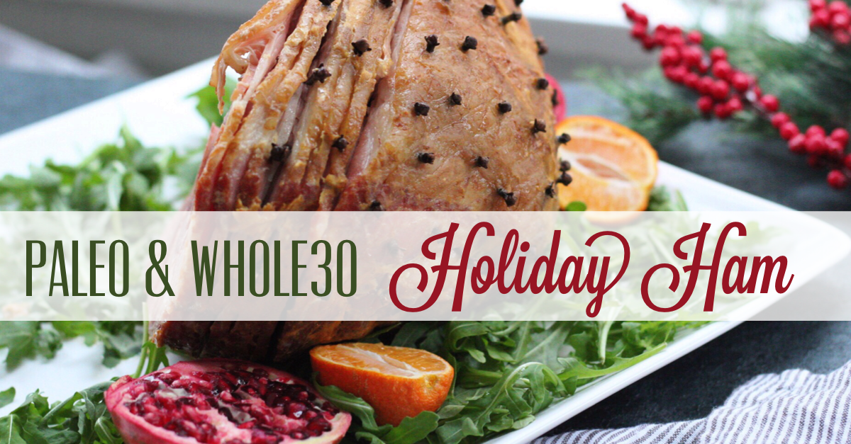 Three ingredient Whole30 holiday ham is a family friendly recipe everyone will enjoy. Made with a sugar free ham, this clean eating recipe will be a hit. With a simple recipe, it's quick and easy so you get in and out of the kitchen! #holidayham #paleoham #whole30ham #paleoholidayrecipes