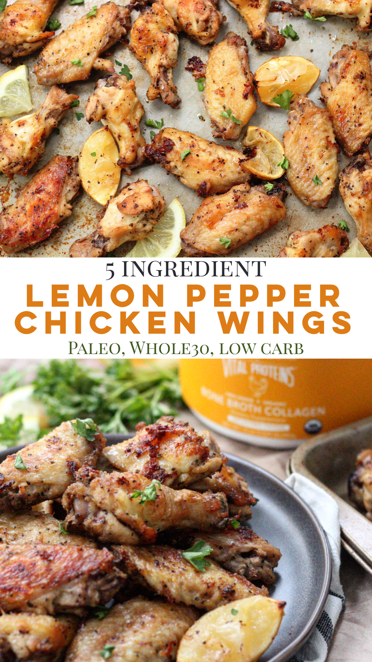 Whole30 and Paleo lemon pepper chicken wings are the perfect low carb appetizer, game day recipe, or family friendly crispy chicken wing recipe #paleochickenwings #whole30chickenwings #lowcarbchickenwings Whole30 and Paleo lemon pepper chicken wings are the perfect low carb appetizer, game day recipe, or family friendly crispy chicken wing recipe #paleochickenwings #whole30chickenwings #lowcarbchickenwings
