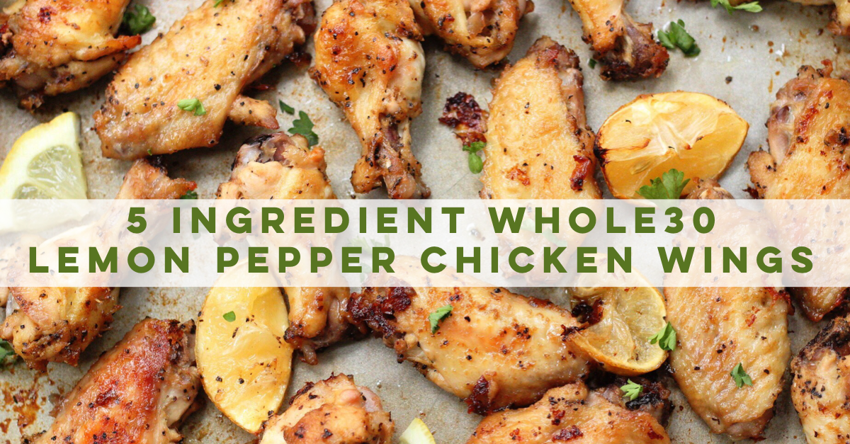 Whole30 and Paleo lemon pepper chicken wings are the perfect low carb appetizer, game day recipe, or family friendly crispy chicken wing recipe #paleochickenwings #whole30chickenwings #lowcarbchickenwings