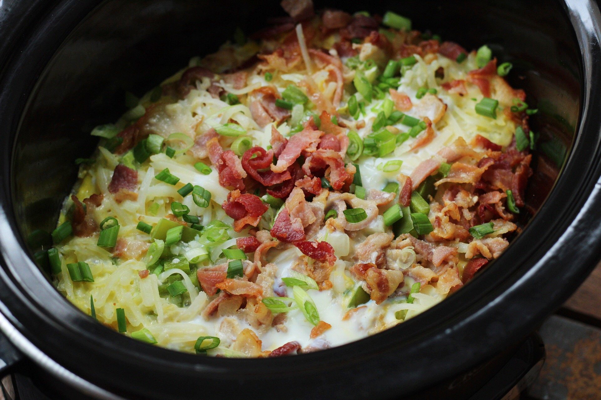 slow cooker bacon, egg and hash brown bake