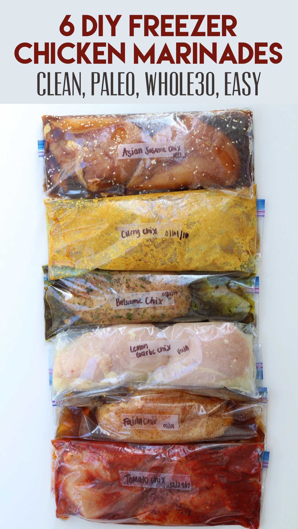 6 Whole30 Compliant DIY Freezer Chicken Marinades #whole30 #whole30chicken #paleochicken