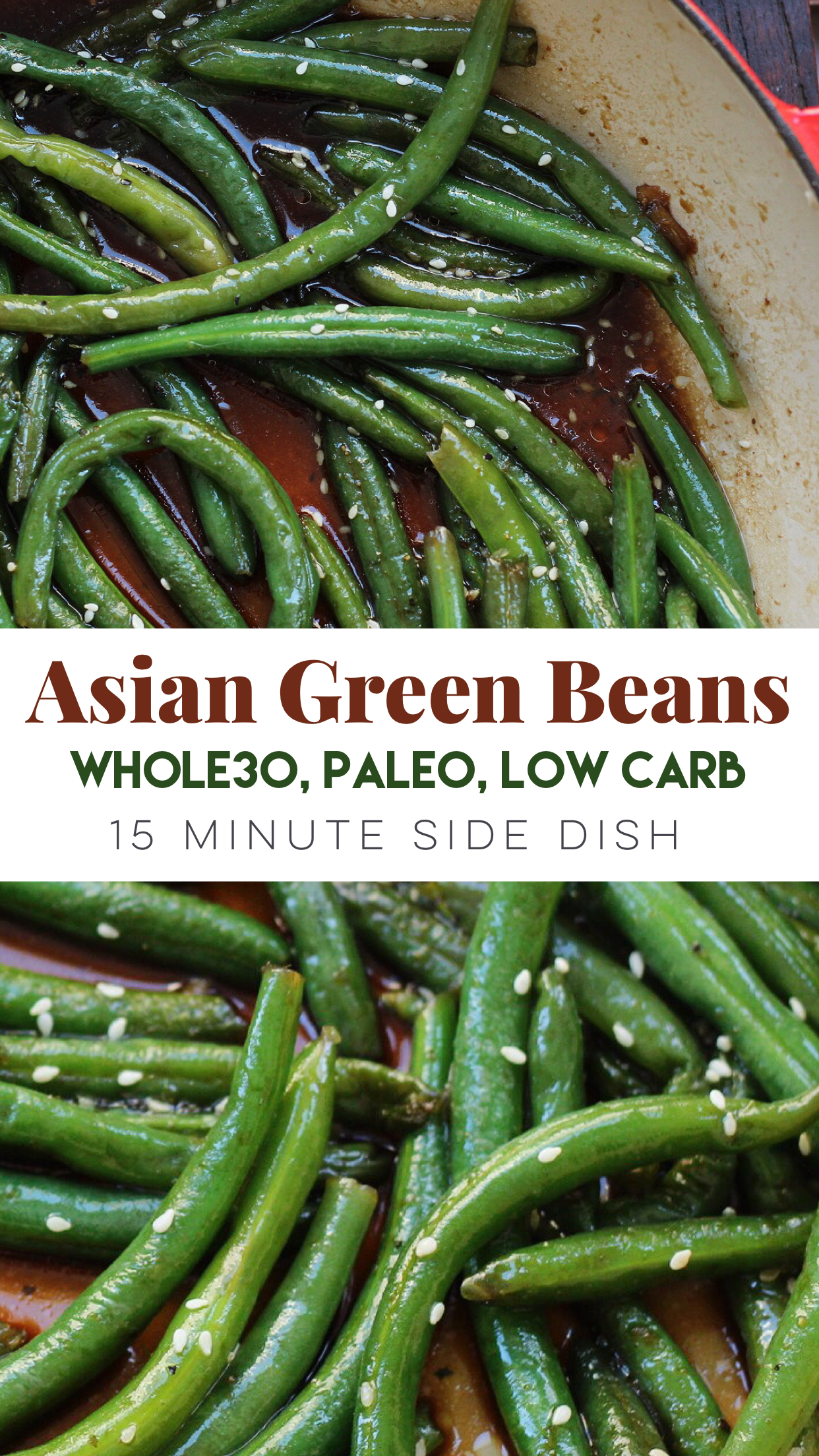 Simple but tasty vegetable side dish! These Whole30 green beans are an easy paleo side dish to go with any meal, and a family friendly vegetable recipe! #paleo #lowcarb #whole30 #greenbeans #paleosidedish via @paleobailey