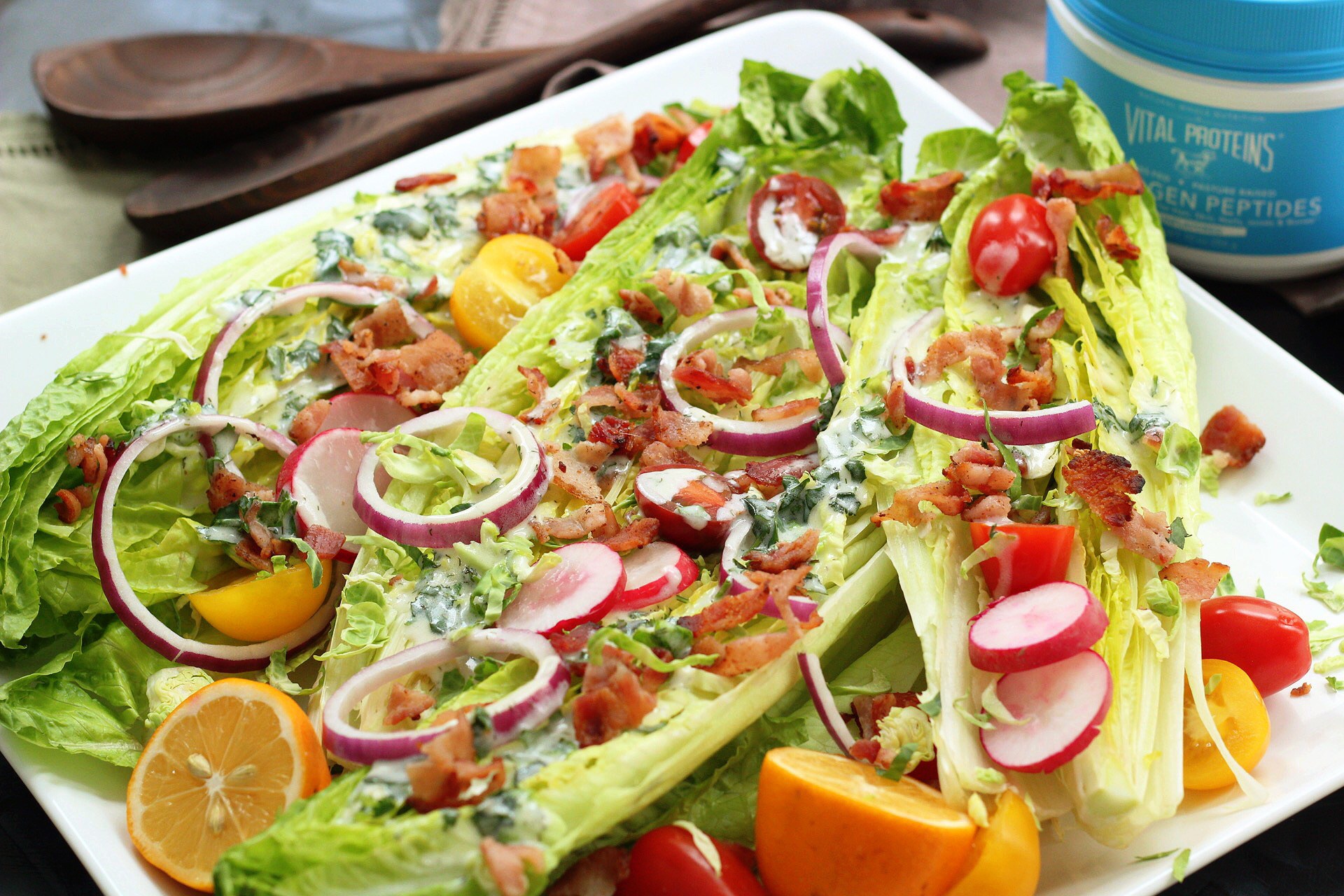 romaine wedge salad with creamy herb dressing