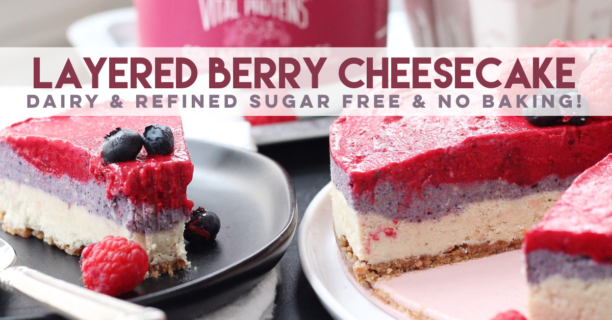 Easy paleo cheesecake is a fun recipe to make for any special occasion or just for dessert! With colorful dairy free cheesecake layers and a simple no bake crust, you'll feel like you're indulging when you're eating totally healthy! #paleocheesecake #dairyfreecheesecake #nobakecheesecake #vegancheesecake