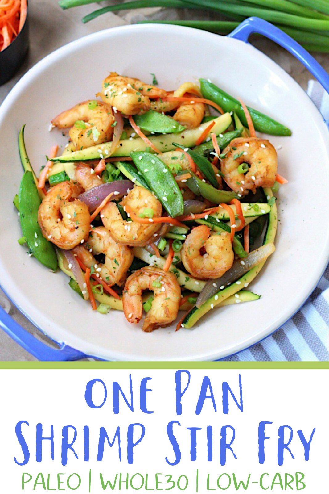 This easy shrimp stir fry recipe is a great Whole30 dinner! If you love stir fry, you'll love this low carb version! Using zucchini noodles lets you eat this flavorful paleo meal, without the carbs! Plus the best tips for cooking with gelatin are included! #paleostirfry #paleoshrimp #lowcarbstirfry #whole30recipes #whole30shrimp via @paleobailey