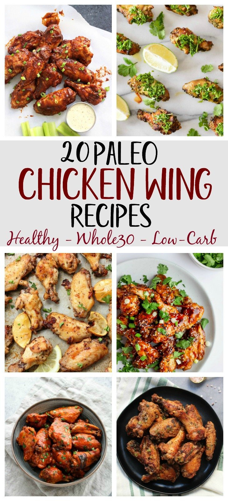 20 Paleo chicken wings recipes that are easy to make and totally delicious. These chicken wing recipes are also low carb, perfect for Keto! Most of them are Whole30 chicken wing recipes too! The ultimate chicken wing recipe list for game day or the perfect appetizer! #paleochickenwings #whole30chickenwings #lowcarbchickenwings