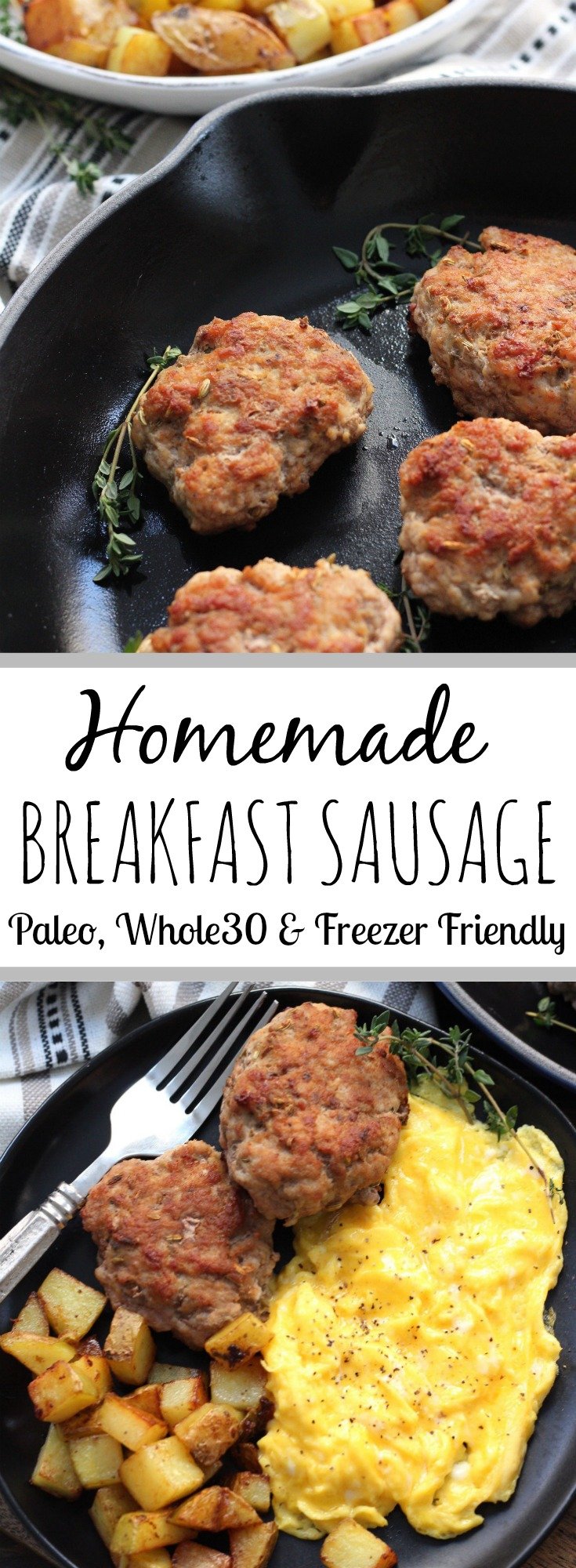 Sugar Free homemade breakfast sausage to use in breakfast sausage patties, or as ground breakfast sausage in skillets, egg bakes, and more! #paleobreakfast #whole30breakfast #breakfastsausage #whole30 #homemadebreakfastsausage