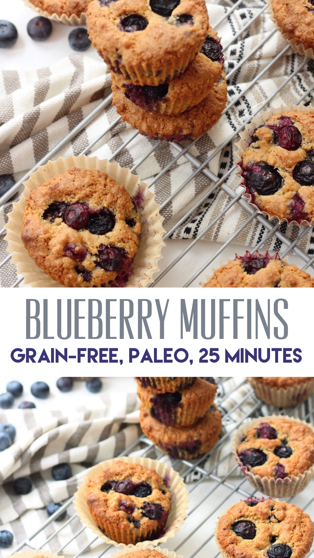 Paleo blueberry muffins that are grain free, easy to make, and only need a few simple ingredients! These are healthier family friendly baking recipe that you'll be sure to make again and again! #paleomuffin #paleoblueberrymuffin #grainfreemuffin