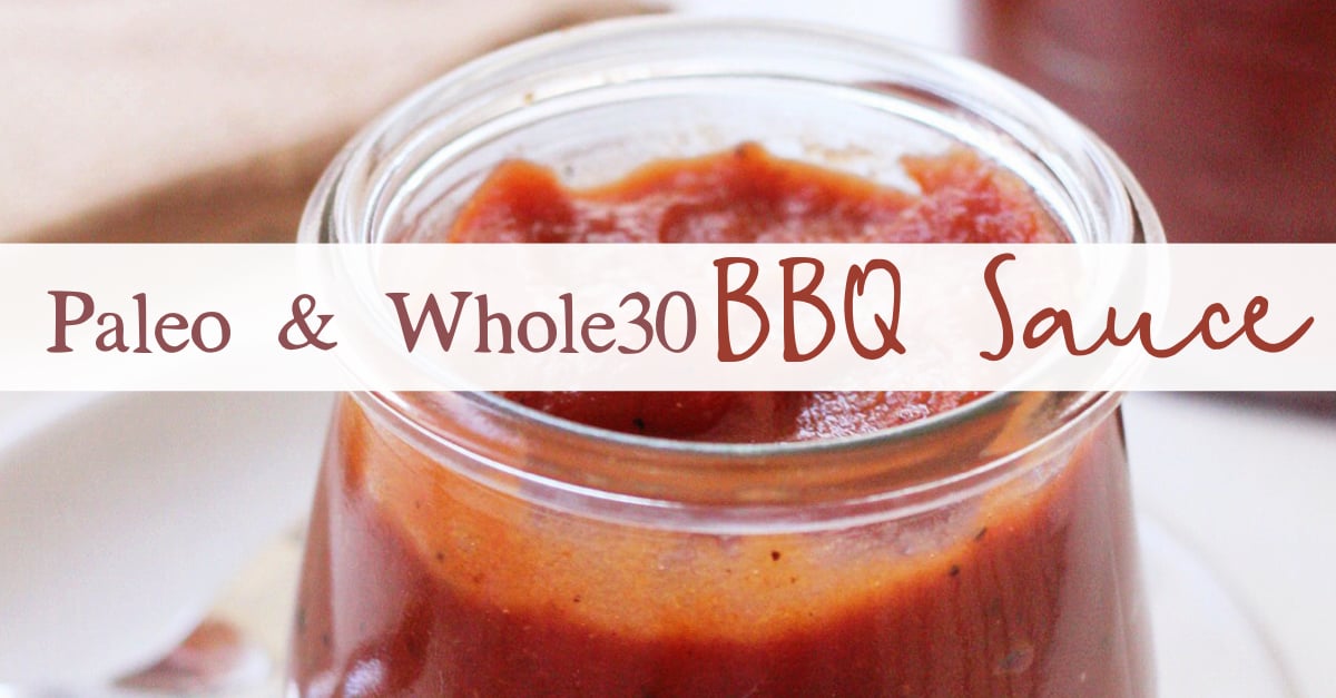 Whole30 BBQ sauce is an easy condiment to whip up in your own kitchen. The paleo BBQ is also vegan and 100% a sugar free BBQ option! It's great to keep around for pulled pork, BBQ grilled chicken, ribs, you name it! #paleobbqsauce #whole30bbqsauce #sugarfreebbq