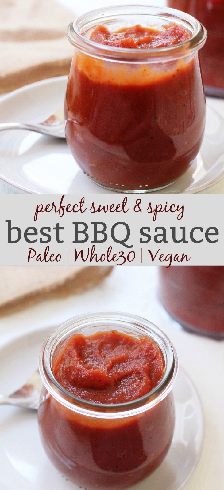 Whole30 BBQ sauce is an easy condiment to whip up in your own kitchen. The paleo BBQ is also vegan and 100% a sugar free BBQ option! It's great to keep around for pulled pork, BBQ grilled chicken, ribs, you name it! #paleobbqsauce #whole30bbqsauce #sugarfreebbq