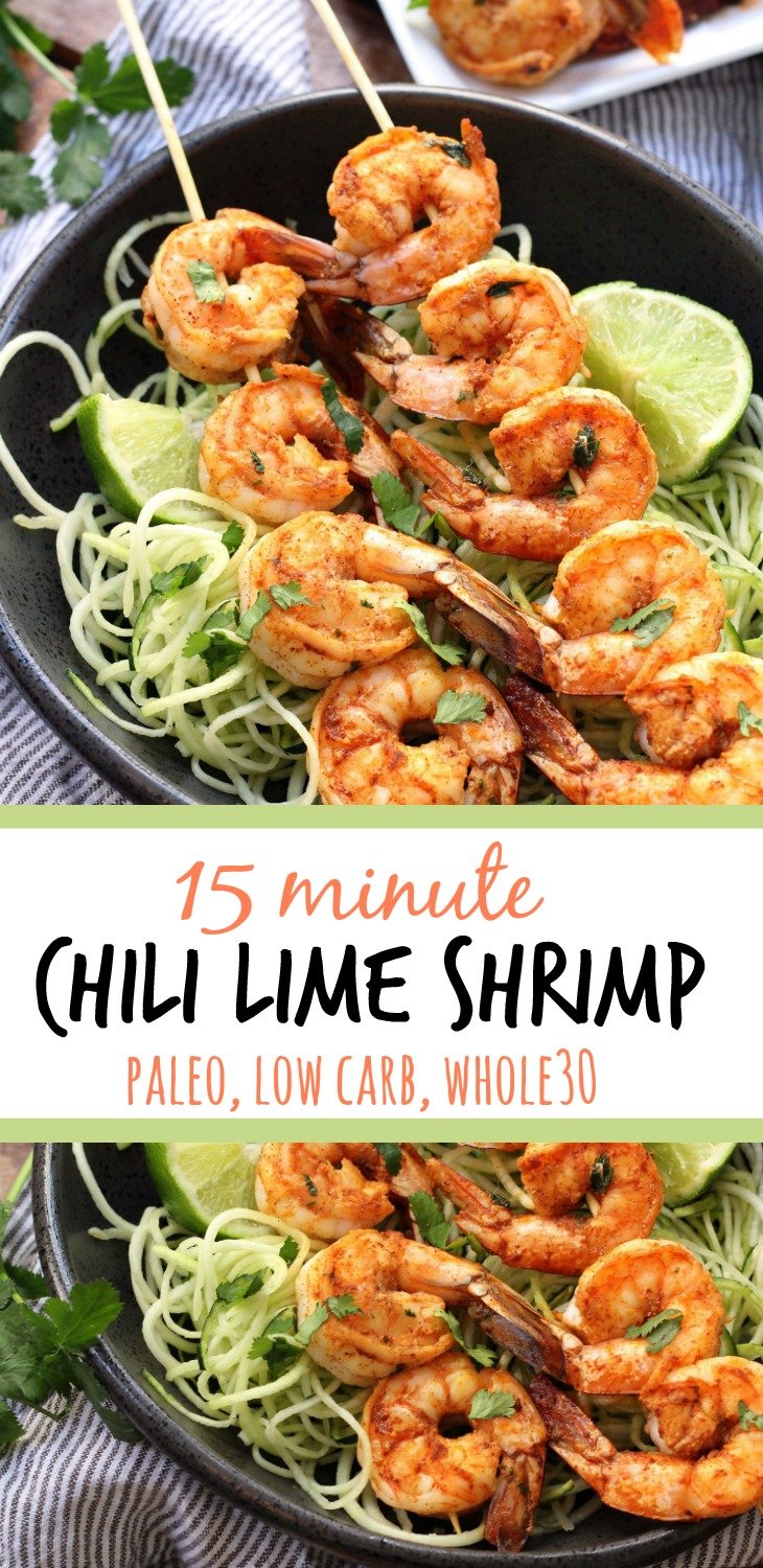 This Whole30 chili lime shrimp is a quick protein to make for dinner or for meal prep. It’s so flavorful and takes less than 15 minutes to cook up on the grill or on the stove! This family friendly paleo recipe uses a few simple ingredients to make a great low carb shrimp dinner! #paleoshrimp #whole30shrimp #lowcarbseafood #easypaleorecipes via @paleobailey