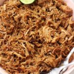 Easy Whole30 and Paleo instant pot pork carnitas only take a few simple ingredients and less than an hours time to cook perfectly! This is a great whole30 pork recipe for meal prep, or as a family friendly recipes for tacos or burritos! #paleocarnitas #whole30instantpot #whole30carnitas