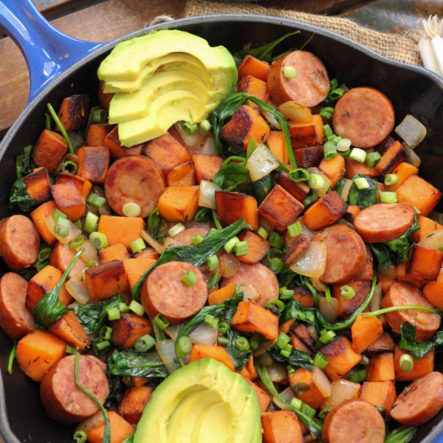 Sausage and Sweet Potato Paleo Egg-Free Breakfast Skillet