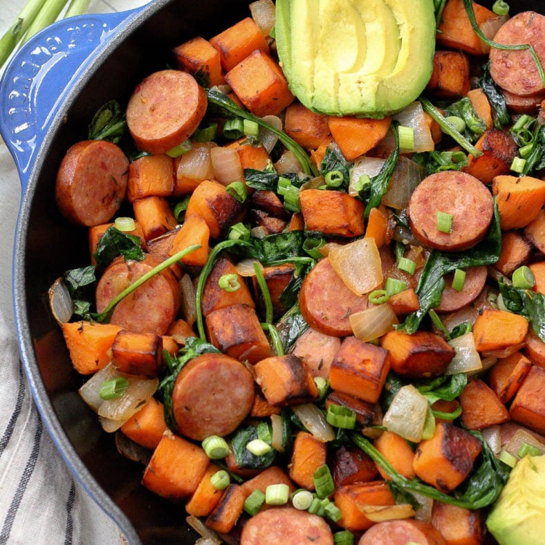 Sausage and Sweet Potato Paleo Egg-Free Breakfast Skillet - Whole ...