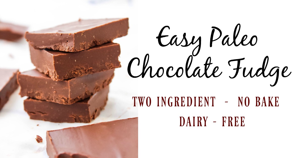 This easy paleo chocolate fudge only needs 5 minutes of your time before you've got a sweet, healthy treat. It's a vegan chocolate fudge, so it's totally dairy-free! Add some maple syrup in for a maple chocolate fudge too! #paleochocolatefudge #veganchocolatefudge #2ingredientfudge