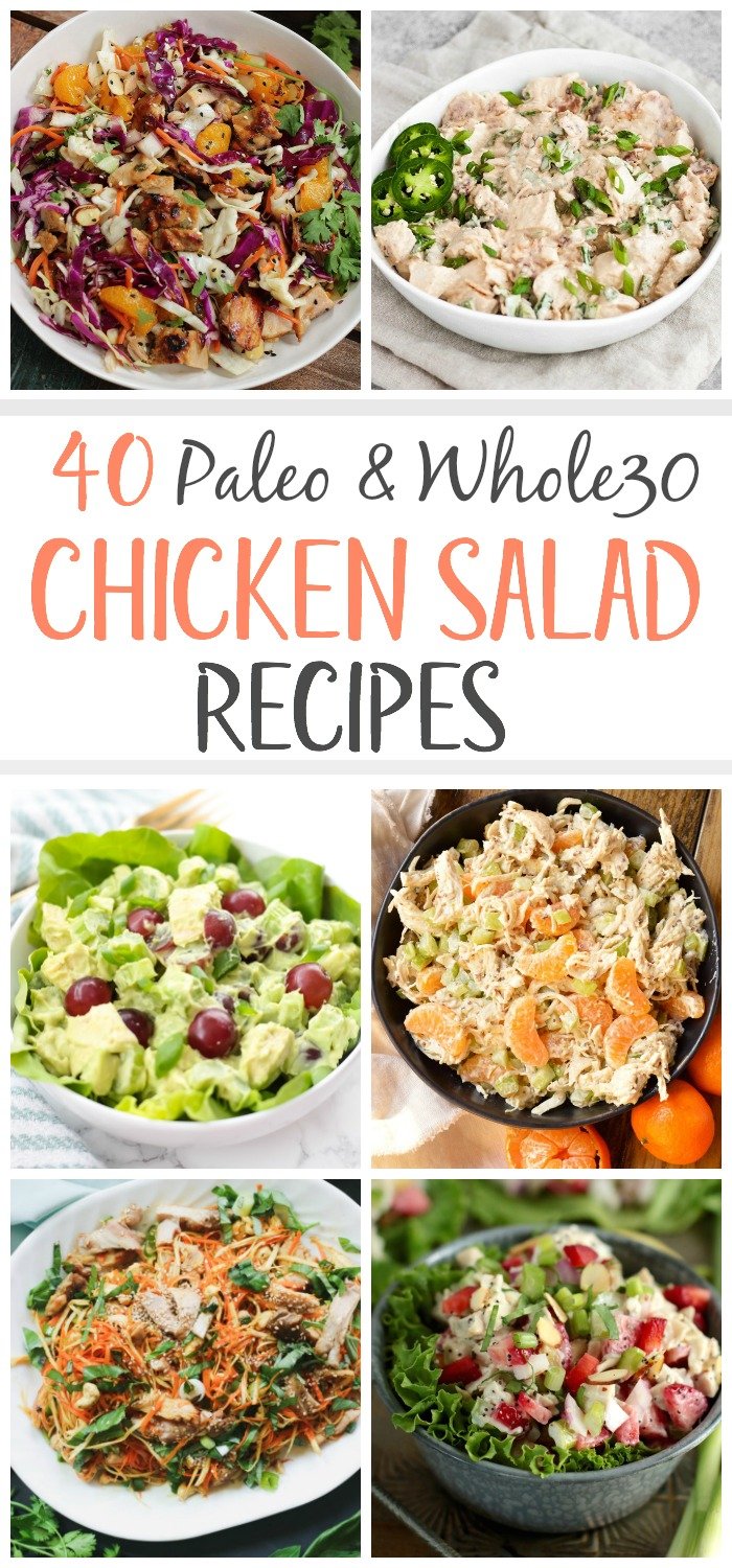 40 Whole30 and Paleo chicken salad recipes to inspire you to break out of your Paleo chicken recipe rut! You're sure to find a Whole30 chicken salad recipe to help make easy meal prep, quick clean up, and will be a family friendly healthy recipe. These are all low carb and simple too! #paleochickensaladrecipes #paleochickensalad #whole30saladrecipes #whole30chickensalad via @paleobailey