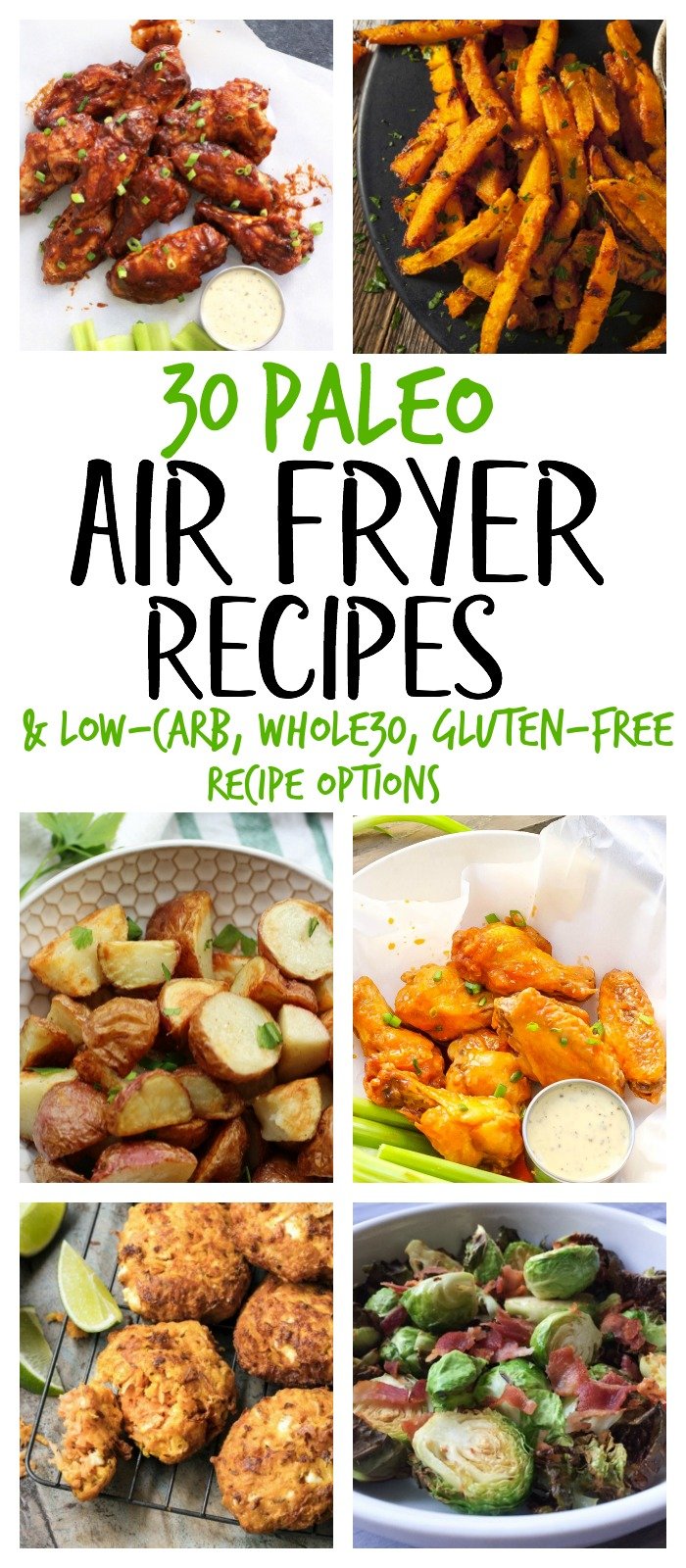 Air fryers are all the rage right now, and we think for good reason! Despite the word "fried", no extra oil is needed, and you can make healthy Paleo, Whole30 or low-carb meals, sides, or vegetables crispy AND quickly! These 30 Paleo Air Fryer recipes are easy, no fuss and family friendly ideas to get you cooking! #paleoairfryer #whole30airfryer #airfryerrecipes #healthyairfryer recipes