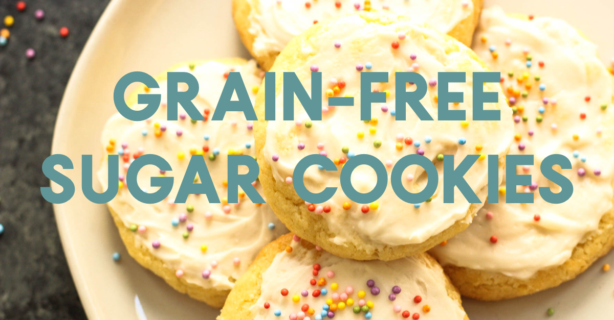 These chewy and soft Paleo sugar cookies are gluten free, dairy free and so chewy and delicious! With these clean, better-for-you ingredients, you won't even know they're grain free. They're perfect for your next party, cookie swap, or just a healthier treat option! #paleosugarcookies #grainfreesugarcookies #grainfreedessert