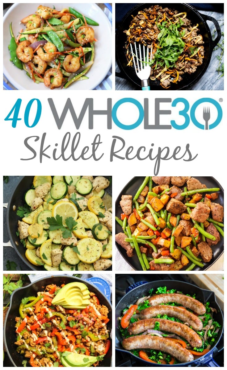 Skillets are my go-to for easy Whole30 meals. These 40 Whole30 skillet recipes are so helpful when making meal prep as painless as possible, or for making a weeknight dinner quick and easy. Not only are these Whole30, but they're Paleo, gluten-free and many of them are low carb skillet recipes as well! #whole30recipes #whole30skillet #paleorecipes #paleoskilletrecipes