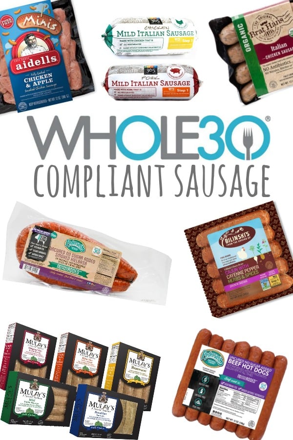 This complete list of Whole30 sausage options will help you find where to buy it, and easily locate a Whole30 compliant brand that not only tastes good, but is made without sugar and other additives that can't be included on your Whole30. Many of these Whole30 approves sausage options are now available in our local stores, making your Whole30 easier than ever! #whole30sausage #whole30compliantsausage #whole30approvedsausage