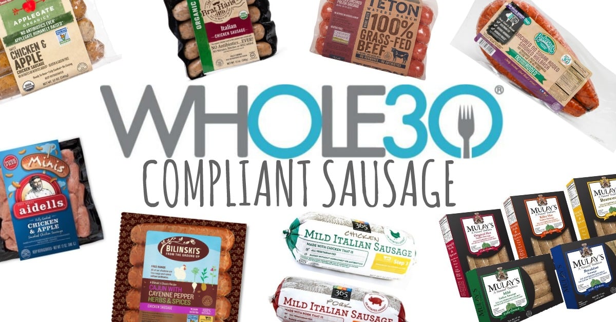 This complete list of Whole30 sausage options will help you find where to buy it, and easily locate a Whole30 compliant brand that not only tastes good, but is made without sugar and other additives that can't be included on your Whole30. Many of these Whole30 approves sausage options are now available in our local stores, making your Whole30 easier than ever! #whole30sausage #whole30compliantsausage #whole30approvedsausage