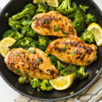 This Whole30 lemon chicken skillet with broccoli is my favorite quick 30 minute meal. Skillets are perfect for easy one pan meals that don't take all night and have easy clean up. The lemon in this Whole30 and Paleo recipe makes it light and refreshing and just adds a ton of flavor. #whole30chicken #whole30skillet #whole30onepanmeal