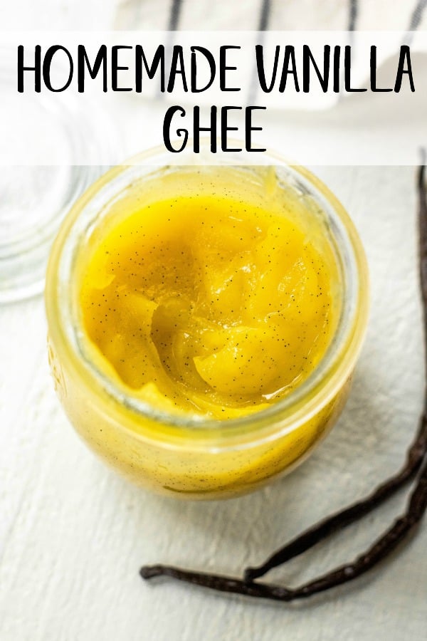 Ghee is a great staple for Paleo, Whole30 or Keto because it offers quality fats, a rich butter flavor but without the dairy! This DIY ghee recipe is made easily in a slow cooker. Homemade ghee is a really budget friendly option, espeically where vanilla ghee is concerned. Vanilla ghee is popular for being used in morning bulletproof coffee for the hint of vanilla flavor, and this option gives you that without the price tag! #vanillaghee #homemadeghee #slowcookerghee #whole30ghee