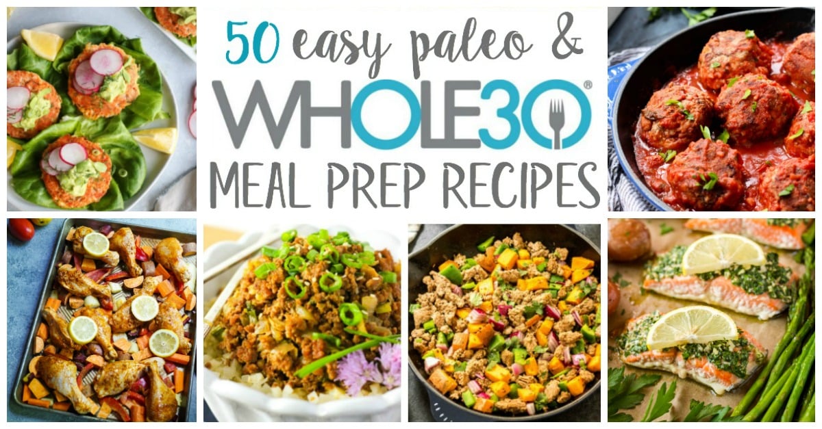 These easy Whole30 meal prep recipes include categories for chicken, beef and pork, seafood, sides, and easy to prepare sauces and dressings to make your next meal prep day as simple and quick as possible! All of these Whole30 and paleo recipes are ones that make great meal prep recipes and will keep in the fridge #whole30recipes #whole30mealprep #paleomealprep #easywhole30recipes