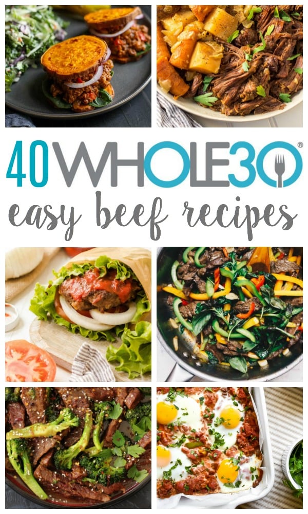 These Whole30 beef recipes are easy, family friendly and perfect for quick weeknight meal ideas or to make for meal prep. Chicken can get boring really quickly, and it's an easy go-to here in my house, so we like to change things up. These Whole30 and Paleo beef recipes include ground beef, steak, roasts and more. There's even some breakfast options! #whole30beefrecipes #whole30beef #paleobeefrecipes These Whole30 beef recipes are easy, family friendly and perfect for quick weeknight meal ideas or to make for meal prep. Chicken can get boring really quickly, and it's an easy go-to here in my house, so we like to change things up. These Whole30 and Paleo beef recipes include ground beef, steak, roasts and more. There's even some breakfast options! #whole30beefrecipes #whole30beef #paleobeefrecipes