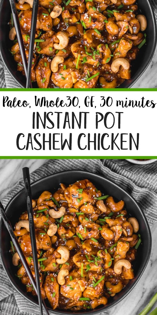 This Whole30 instant pot cashew chicken tastes like the familiar Chinese takeout we all love, but in a better-for-you, Whole30, Paleo, gluten-free version that only takes 30 minutes. No more waiting for your delivery full of MSG! This instant pot paleo cashew chicken is a family friendly meal, I promise even those who don't adhere to a real food diet will love it. #whole30instantpot #paleoinstantpot #whole30chicken #cashewchicken #whole30chickenrecipes