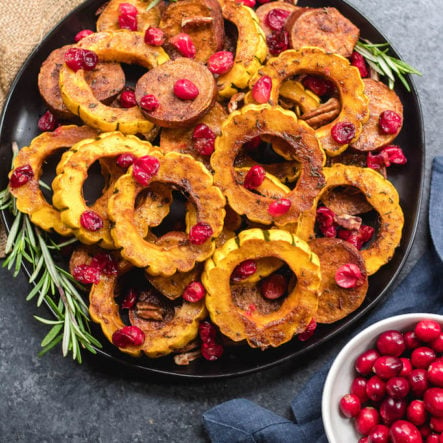 Whole30 Roasted Delicata Squash, Sweet Potato and Cranberry (Paleo, GF Side Dish)