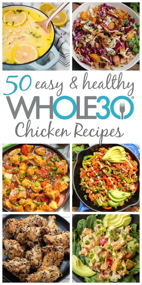 These 50 Whole30 chicken recipes aren't just Whole30. They fit the bill for any healthy diet, all Paleo lovers, and they're all dairy-free, gluten-free of course too. From one pan chicken recipes, slow cooker and instant pot chicken recipes, wings, salads and more, these 50 are some of my favorite on the web! There's sure to be a new family favorite in here that everyone will love. #whole30recipes #whole30 #whole30chicken #paleo #paleorecipes These 50 Whole30 chicken recipes aren't just Whole30. They fit the bill for any healthy diet, all Paleo lovers, and they're all dairy-free, gluten-free of course too. From one pan chicken recipes, slow cooker and instant pot chicken recipes, wings, salads and more, these 50 are some of my favorite on the web! There's sure to be a new family favorite in here that everyone will love. #whole30recipes #whole30 #whole30chicken #paleo #paleorecipes