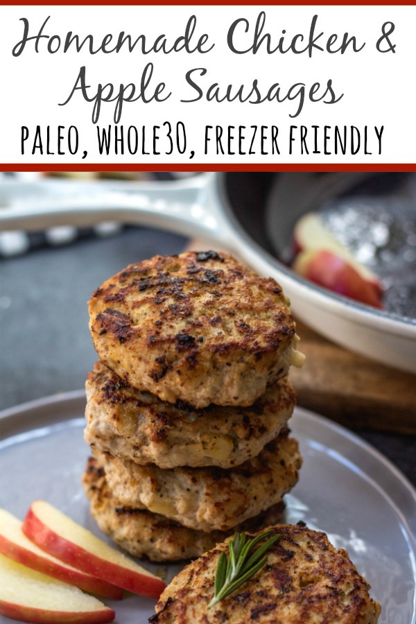 These Whole30 homemade chicken apple sausages are paleo, gluten-free, dairy-free and freezer friendly. With just a few simple ingredients you can make your own chicken and apple breakfast sausages at home and make meal prep easy! These take under 20 minutes to prepare and they are a perfect family friendly Whole30 recipe that everyone will enjoy. #whole30breakfast #paleobreakfast #whole30sausage #whole30chickensausage #homemadesausage #whole30breakfast