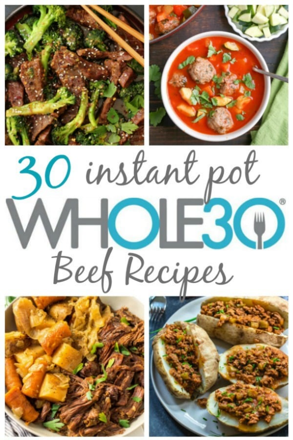These are 30 of the easiest, most delicious Whole30 instant pot beef recipes to help simplify your healthy eating or make it easier to get a weeknight meal together. These recipes are also all paleo, and many are low carb as well. The recipes range from instant pot beef stews and soups, comfort foods, to internationally-inspired beef instant pot recipes. They're all time saving recipes that are great for meal prepping! #whole30beefrecipes #whole30instantpot #paleoinstantpot #paleobeefrecipes #whole30budgetrecipes